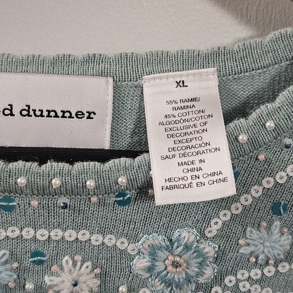 Alfred Dunner Ramie Blend Beaded Bow Knit Sweater Size XL Sparkles Embroidered - Picture 3 of 5